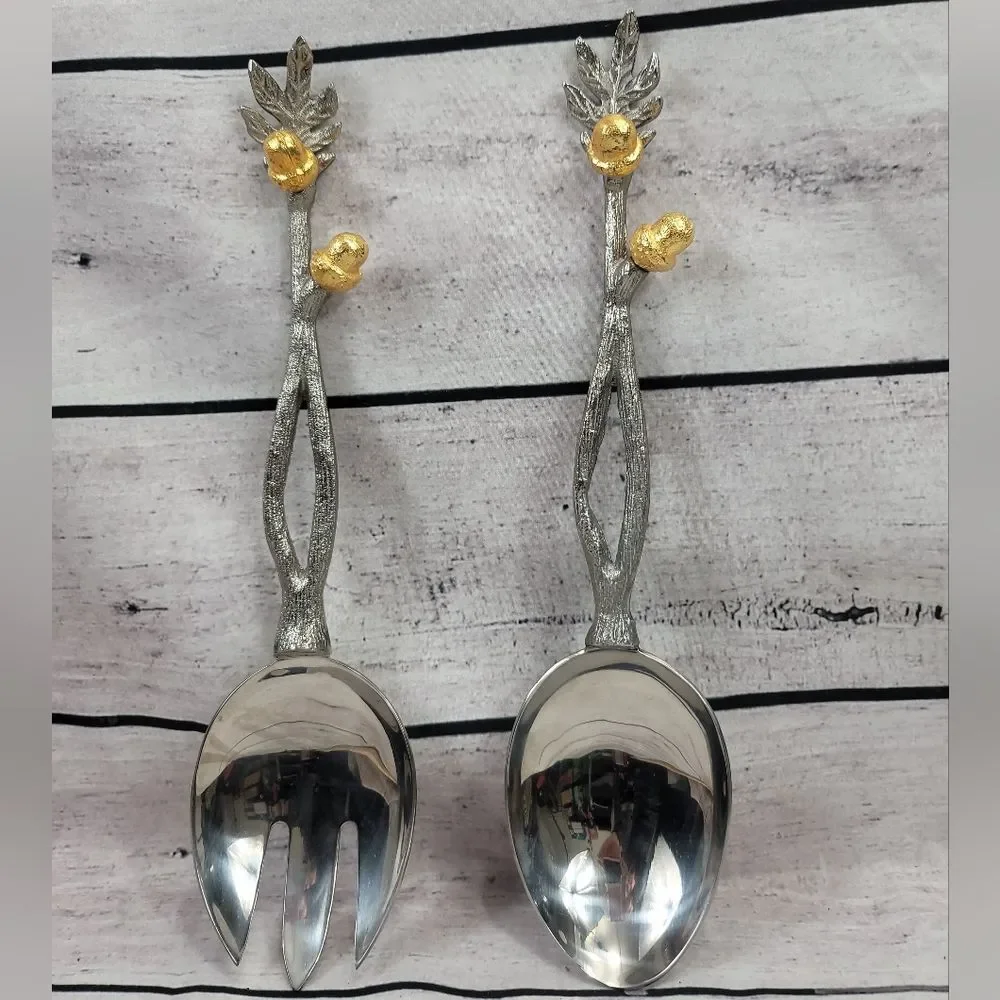 Acorn Branch Decorative Silver Serving Set
